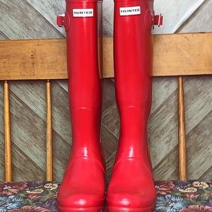 Hunter Tall Refined Glossy Rain Boots size 9 VEUC